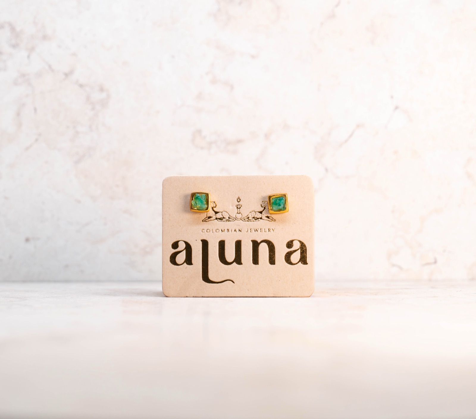 Raw Emerald Square Earrings