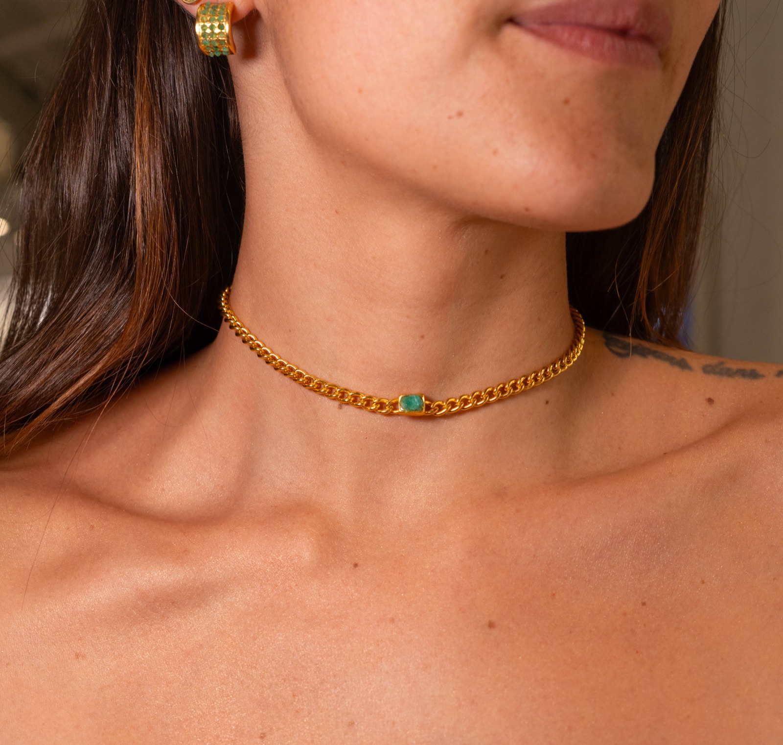 Choker Esmeralda Cruda
