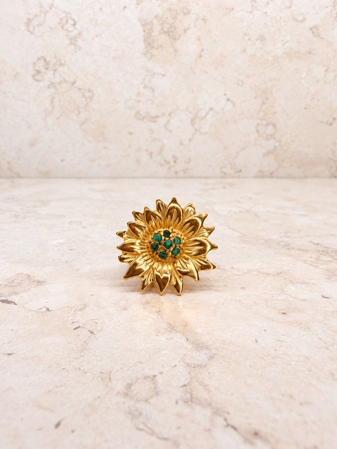Sunflower Raw Emerald Ring