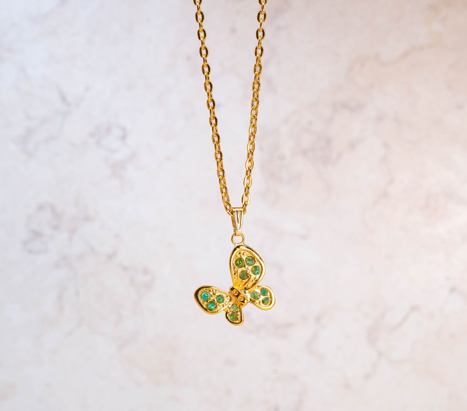 Raw Emerald Butterfly Chain